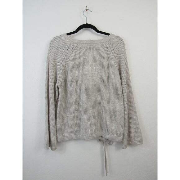 Madewell Medium Open Knit Light Gray Pullover Scoop Neck Sweater Tie Waist - Picture 6 of 6